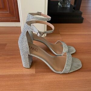 Like New INC International Concepts Women's Silver Ankle Strap Heels Size 8